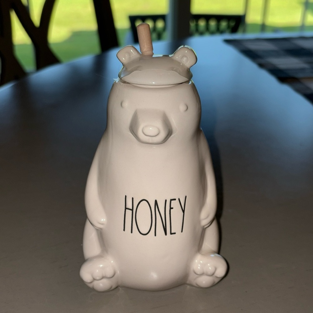 Rae Dunn White Bear Honey Jar with Honey Stick